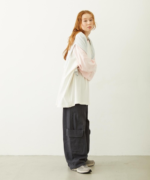 MILKFED.(ミルクフェド)の「STRIPED FLOWER WAFFLE CARDIGAN(カーディガン/ボレロ・レディース・アッシュ/オフホワイト・ONE SIZE)」の5枚目の写真