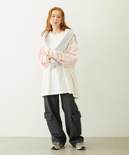 MILKFED.(ミルクフェド)の「STRIPED FLOWER WAFFLE CARDIGAN(カーディガン/ボレロ・レディース・アッシュ/オフホワイト・ONE SIZE)」の6枚目の写真