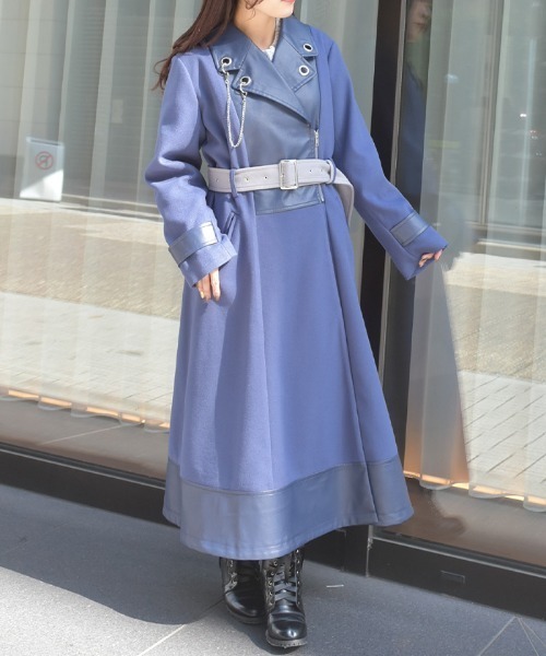 セール】チェーン付異素材切替コート（ダッフルコート）｜axes femme