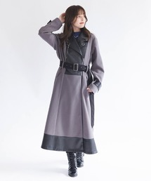 axes femme | チェーン付異素材切替コート(ダッフルコート)