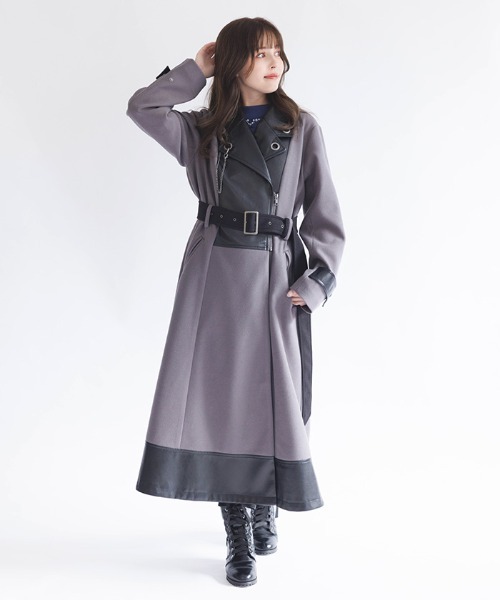 チェーン付異素材切替コート（ダッフルコート）｜axes femme