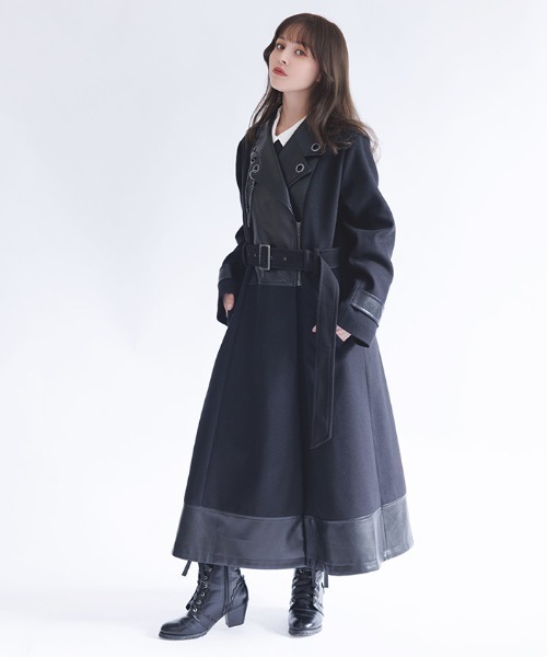 チェーン付異素材切替コート（ダッフルコート）｜axes femme