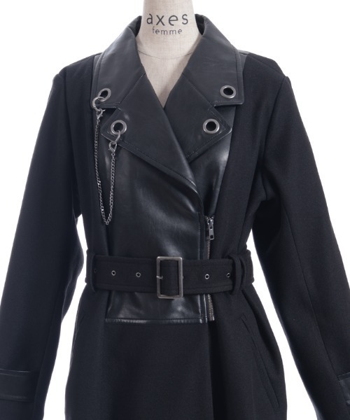 axes femme（アクシーズファム）の「チェーン付異素材切替コート（ダッフルコート・レディース・チャコール/ブルー/ブラック・FREE）」の9枚目の写真