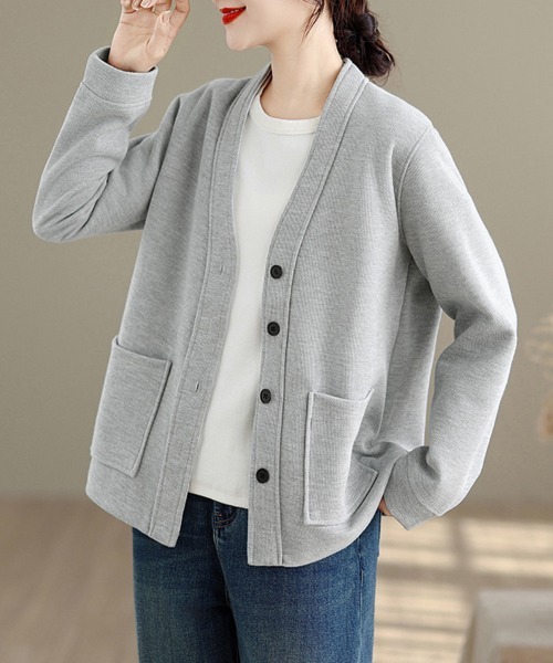 ONEP STAR(ワンピスター)の「Vネックリブニットカーディガン(カーディガン/ボレロ・レディース・ネイビー/ブラック/グレー・MEDIUM/LARGE/X-LARGE)」の3枚目の写真