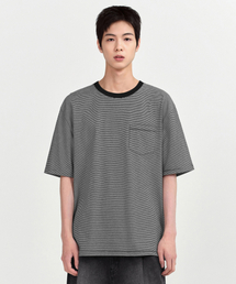 MUSINSA STANDARD（ムシンサスタンダード）の「Micro Stripe Relaxed Pocket T-Shirt [Black/Ivory]（Tシャツ/カットソー・メンズ）」
