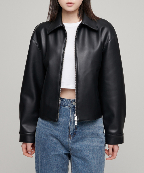 MUSINSA STANDARD WOMAN（ムシンサスタンダードウーマン）の「ウィメンズ シンセティックレザー オーバーサイズ シングルジャケット [ブラック]（ライダースジャケット・レディース・その他・SMALL/MEDIUM）」の2枚目の写真