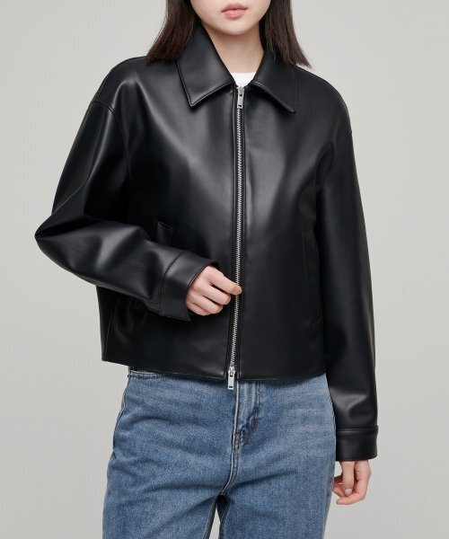MUSINSA STANDARD WOMAN（ムシンサスタンダードウーマン）の「ウィメンズ シンセティックレザー オーバーサイズ シングルジャケット [ブラック]（ライダースジャケット・レディース・その他・SMALL/MEDIUM）」の3枚目の写真