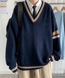 【Bz】Vネックラインスクールニットセーター