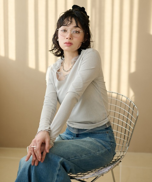 LAULEN(ローレン)の「sheer layered rib tops /シアーレイヤードリブトップス(Tシャツ/カットソー・レディース・グレー/チャコールグレー・FREE)」の1枚目の写真