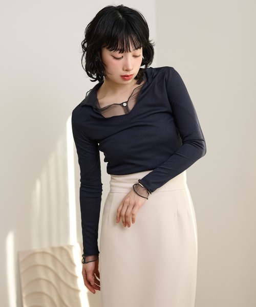 LAULEN(ローレン)の「sheer layered rib tops /シアーレイヤードリブトップス(Tシャツ/カットソー・レディース・グレー/チャコールグレー・FREE)」の2枚目の写真