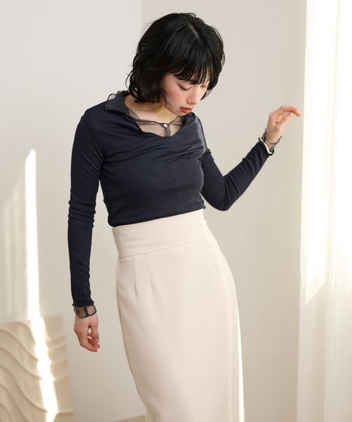 LAULEN(ローレン)の「sheer layered rib tops /シアーレイヤードリブトップス(Tシャツ/カットソー・レディース・グレー/チャコールグレー・FREE)」の14枚目の写真