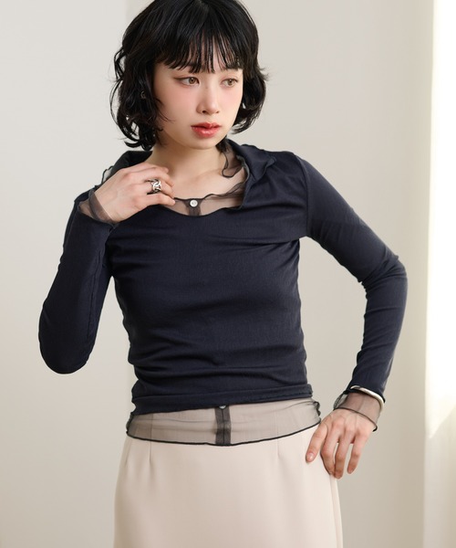 LAULEN(ローレン)の「sheer layered rib tops /シアーレイヤードリブトップス(Tシャツ/カットソー・レディース・グレー/チャコールグレー・FREE)」の15枚目の写真