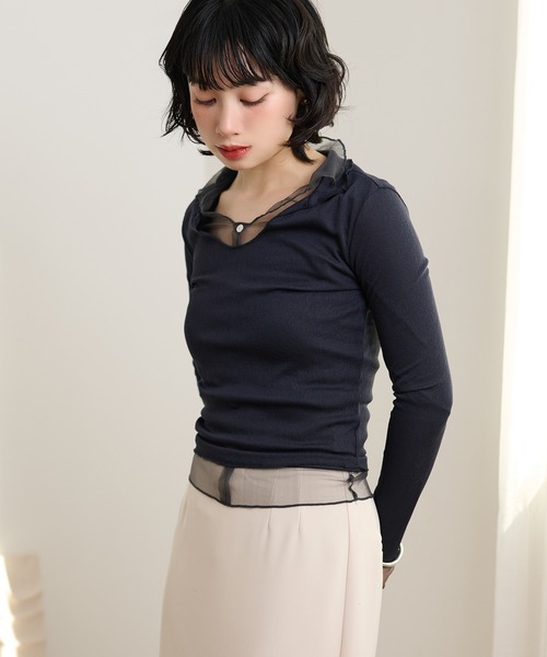LAULEN(ローレン)の「sheer layered rib tops /シアーレイヤードリブトップス(Tシャツ/カットソー・レディース・グレー/チャコールグレー・FREE)」の16枚目の写真