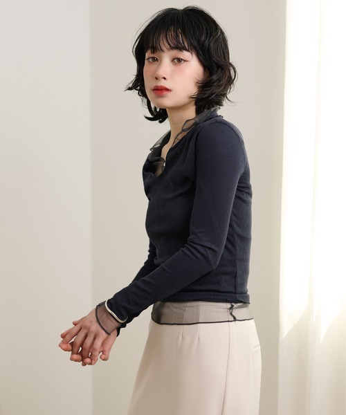 LAULEN(ローレン)の「sheer layered rib tops /シアーレイヤードリブトップス(Tシャツ/カットソー・レディース・グレー/チャコールグレー・FREE)」の19枚目の写真