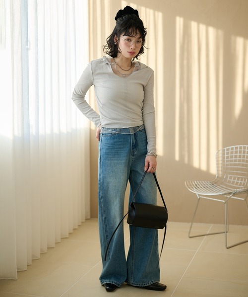 LAULEN(ローレン)の「sheer layered rib tops /シアーレイヤードリブトップス(Tシャツ/カットソー・レディース・グレー/チャコールグレー・FREE)」の3枚目の写真