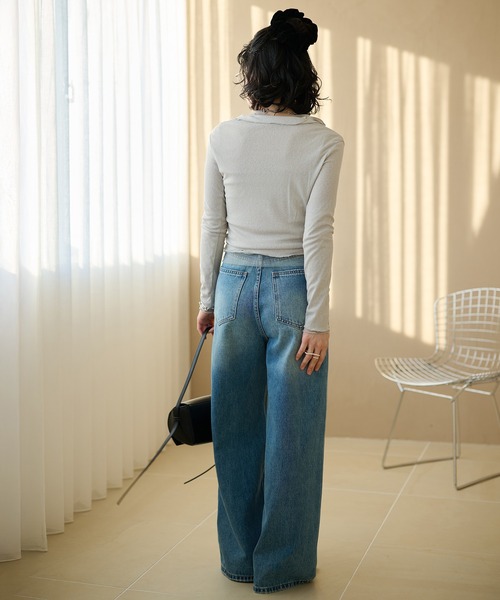 LAULEN(ローレン)の「sheer layered rib tops /シアーレイヤードリブトップス(Tシャツ/カットソー・レディース・グレー/チャコールグレー・FREE)」の5枚目の写真