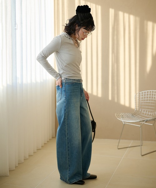 LAULEN(ローレン)の「sheer layered rib tops /シアーレイヤードリブトップス(Tシャツ/カットソー・レディース・グレー/チャコールグレー・FREE)」の7枚目の写真