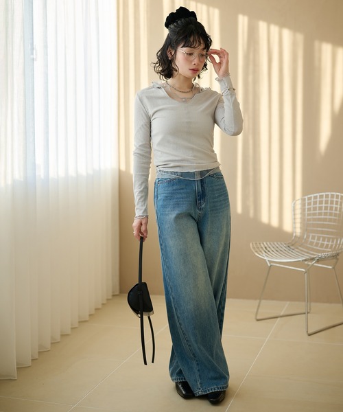 LAULEN(ローレン)の「sheer layered rib tops /シアーレイヤードリブトップス(Tシャツ/カットソー・レディース・グレー/チャコールグレー・FREE)」の8枚目の写真