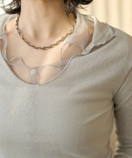 LAULEN(ローレン)の「sheer layered rib tops /シアーレイヤードリブトップス(Tシャツ/カットソー・レディース・グレー/チャコールグレー・FREE)」の11枚目の写真