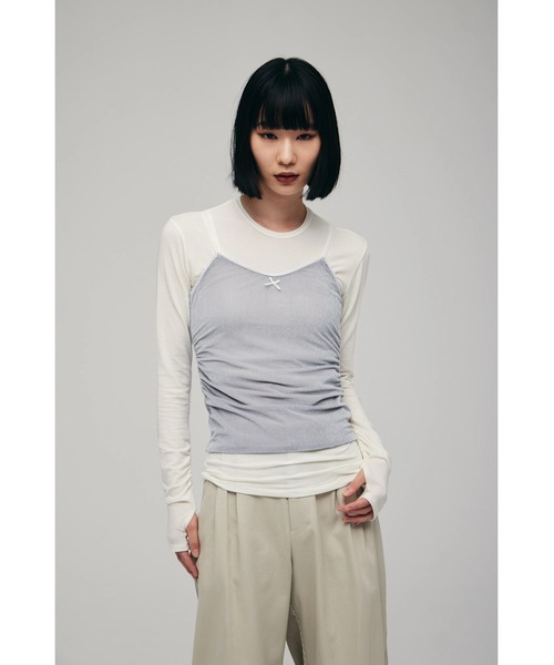 FELICITY（フェリシティ）の「Layered Cut Tops（Tシャツ/カットソー・レディース・アイボリー/チャコール・2）」の3枚目の写真