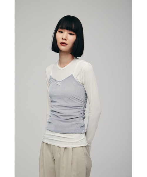 FELICITY（フェリシティ）の「Layered Cut Tops（Tシャツ/カットソー・レディース・アイボリー/チャコール・2）」の4枚目の写真