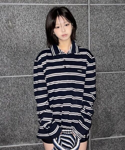 ROCKCAKE(ロックケーキ)の「Heritage Stripe Polo Top - Navy(Tシャツ/カットソー・レディース・その他・SMALL/MEDIUM)」の8枚目の写真