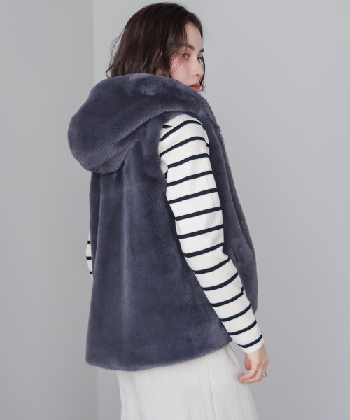 セール】フェイクシープフード付ファーベスト（ベスト）｜Bou Jeloud