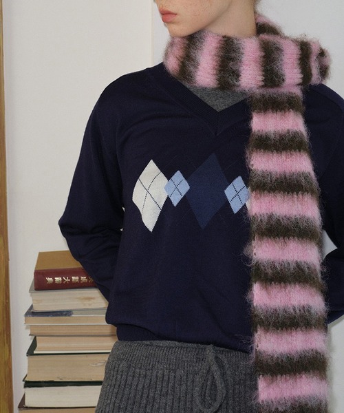 bargiee ストライプ柄フワフワマフラー セール】シャギーストライプマフラー（マフラー）｜LYEON（リヨン）の