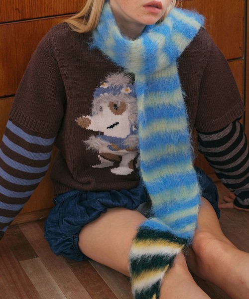 bargiee ストライプ柄フワフワマフラー セール】シャギーストライプマフラー（マフラー）｜LYEON（リヨン）の