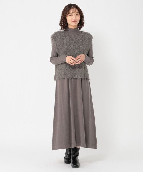 studio CLIP（スタディオクリップ）の「シャギーベスト×ニットワンピース（ワンピース・レディース・ブラウン/モカ/アイボリー・FREE）」の7枚目の写真