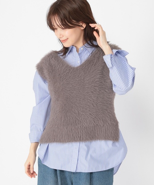 studio CLIP（スタディオクリップ）の「シャギーベスト×ニットワンピース（ワンピース・レディース・ブラウン/モカ/アイボリー・FREE）」の9枚目の写真