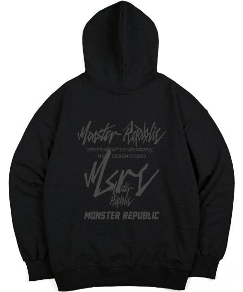 MONSTER REPUBLIC(モンスターリパブリック)の「ムーブメントレタリンググレー フードパーカー ブラック(パーカー・レディース・その他・LARGE/MEDIUM/SMALL/X-LARGE)」の1枚目の写真
