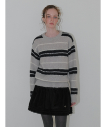 Brush Stripe Knit Pullover, Light Grey