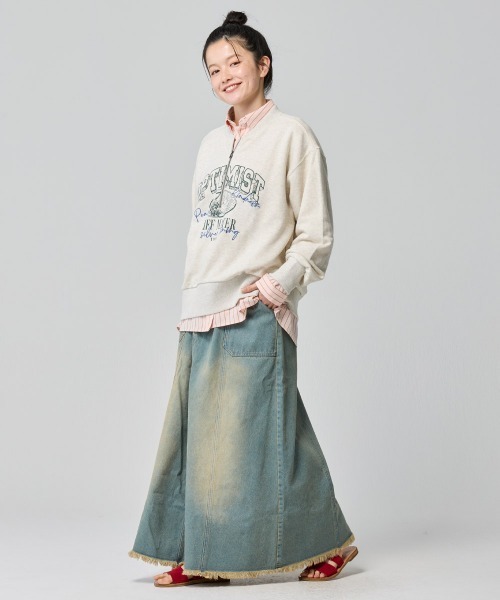 KRIFF MAYER Lady's Collection(クリフメイヤーレディースコレクション)の「のび~る裏毛 ハーフジップ カレッジロゴスウェット / プルオーバー(スーパーストレッチ)(スウェット・レディース・グリーン/オートミール/チャコール/ブルー/カラフル・MEDIUM/LARGE)」の6枚目の写真