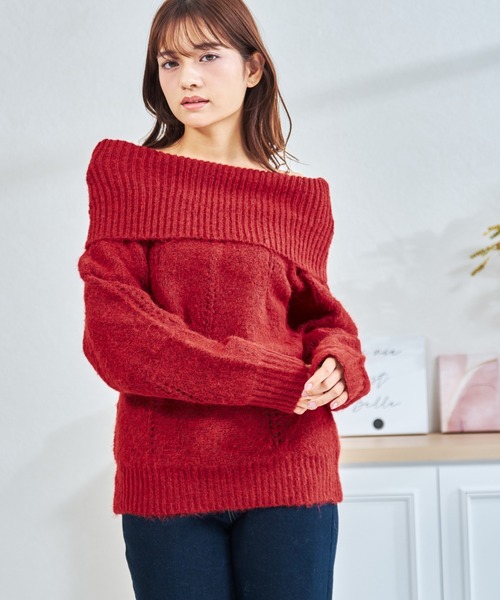 MISCH MASCH(ミッシュマッシュ)の「一部店舗限定 オフショルケーブルニット(ニット/セーター・レディース・アイボリー/グレー/レッド・フリ-)」の3枚目の写真