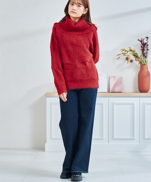 MISCH MASCH(ミッシュマッシュ)の「一部店舗限定 オフショルケーブルニット(ニット/セーター・レディース・アイボリー/グレー/レッド・フリ-)」の6枚目の写真