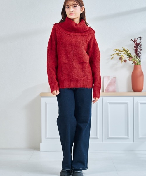 MISCH MASCH(ミッシュマッシュ)の「一部店舗限定 オフショルケーブルニット(ニット/セーター・レディース・アイボリー/グレー/レッド・フリ-)」の7枚目の写真