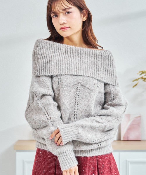 MISCH MASCH(ミッシュマッシュ)の「一部店舗限定 オフショルケーブルニット(ニット/セーター・レディース・アイボリー/グレー/レッド・フリ-)」の14枚目の写真