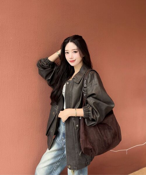 LADY VOLUME(レディーボリューム)の「9165 VINTAGE COATING LEATHER JACKET_BROWN(ライダースジャケット・レディース・その他・FREE)」の5枚目の写真
