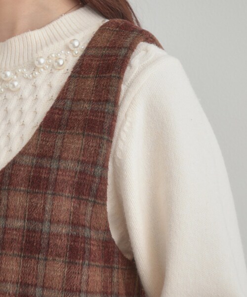couture brooch(クチュールブローチ)の「フェイクウールミニジャンスカ(ワンピース・レディース・ダークブラウン系1/チャコールグレー・38)」の22枚目の写真