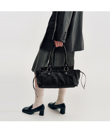 Ruched Belt Tote Bag _ BLACK