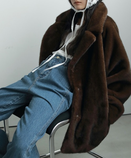 【テディベア】anukeアンヌーク エコファーオーバーコート　ロング　ブラウン テディベア】anukeアンヌーク エコファーオーバーコート ロング ブラウン