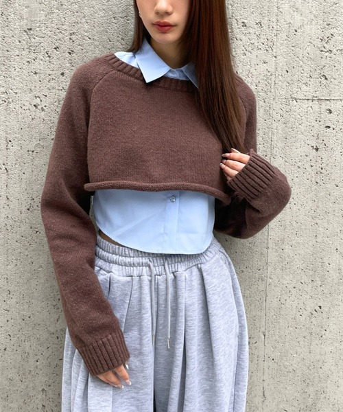 3.3 Field Trip （3.3フィールドトリップ）の「3.3 Field Trip／シャツレイヤードニット（ニット/セーター・レディース・ブラウン/グレー/ブラック・FREE）」の3枚目の写真