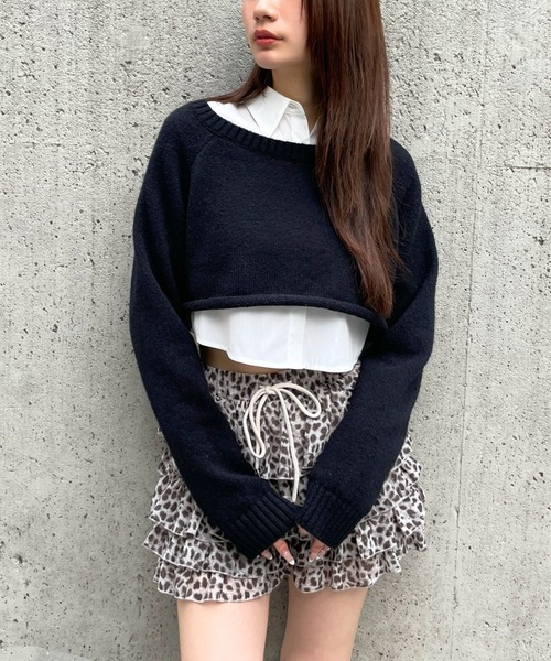 3.3 Field Trip （3.3フィールドトリップ）の「3.3 Field Trip／シャツレイヤードニット（ニット/セーター・レディース・ブラウン/グレー/ブラック・FREE）」の2枚目の写真