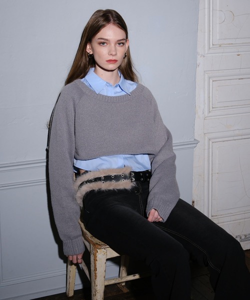 3.3 Field Trip （3.3フィールドトリップ）の「3.3 Field Trip／シャツレイヤードニット（ニット/セーター・レディース・ブラウン/グレー/ブラック・FREE）」の5枚目の写真