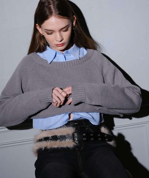 3.3 Field Trip （3.3フィールドトリップ）の「3.3 Field Trip／シャツレイヤードニット（ニット/セーター・レディース・ブラウン/グレー/ブラック・FREE）」の6枚目の写真