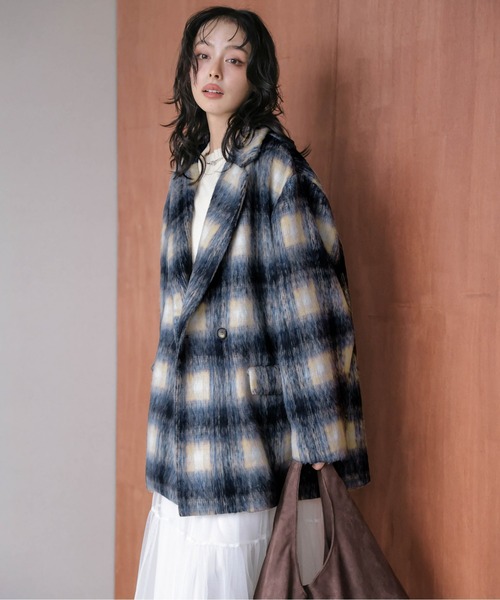 セール】ミックスシャギー ジャケットコート（テーラードジャケット