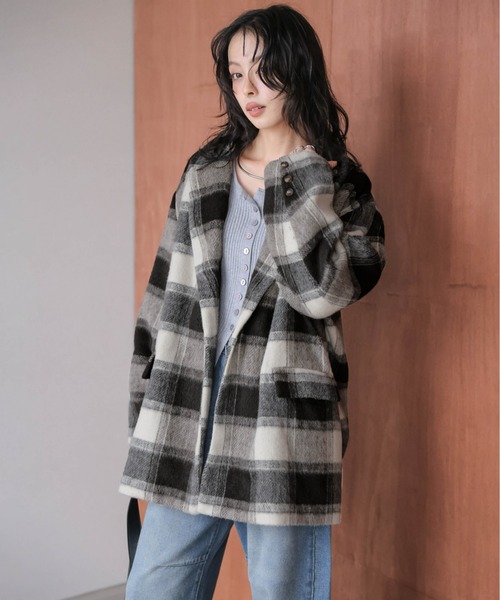 AMELY（エミリー）の「ミックスシャギー ジャケットコート（テーラードジャケット・レディース・ブラウン/ブラック/ネイビー・フリー）」の4枚目の写真