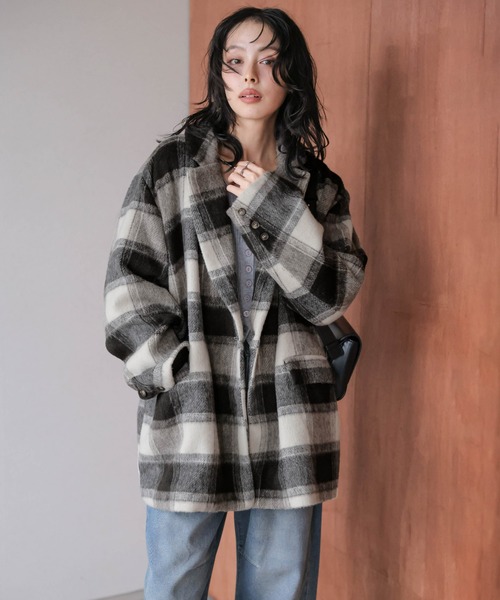 AMELY（エミリー）の「ミックスシャギー ジャケットコート（テーラードジャケット・レディース・ブラウン/ブラック/ネイビー・フリー）」の5枚目の写真