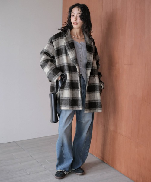 AMELY（エミリー）の「ミックスシャギー ジャケットコート（テーラードジャケット・レディース・ブラウン/ブラック/ネイビー・フリー）」の6枚目の写真